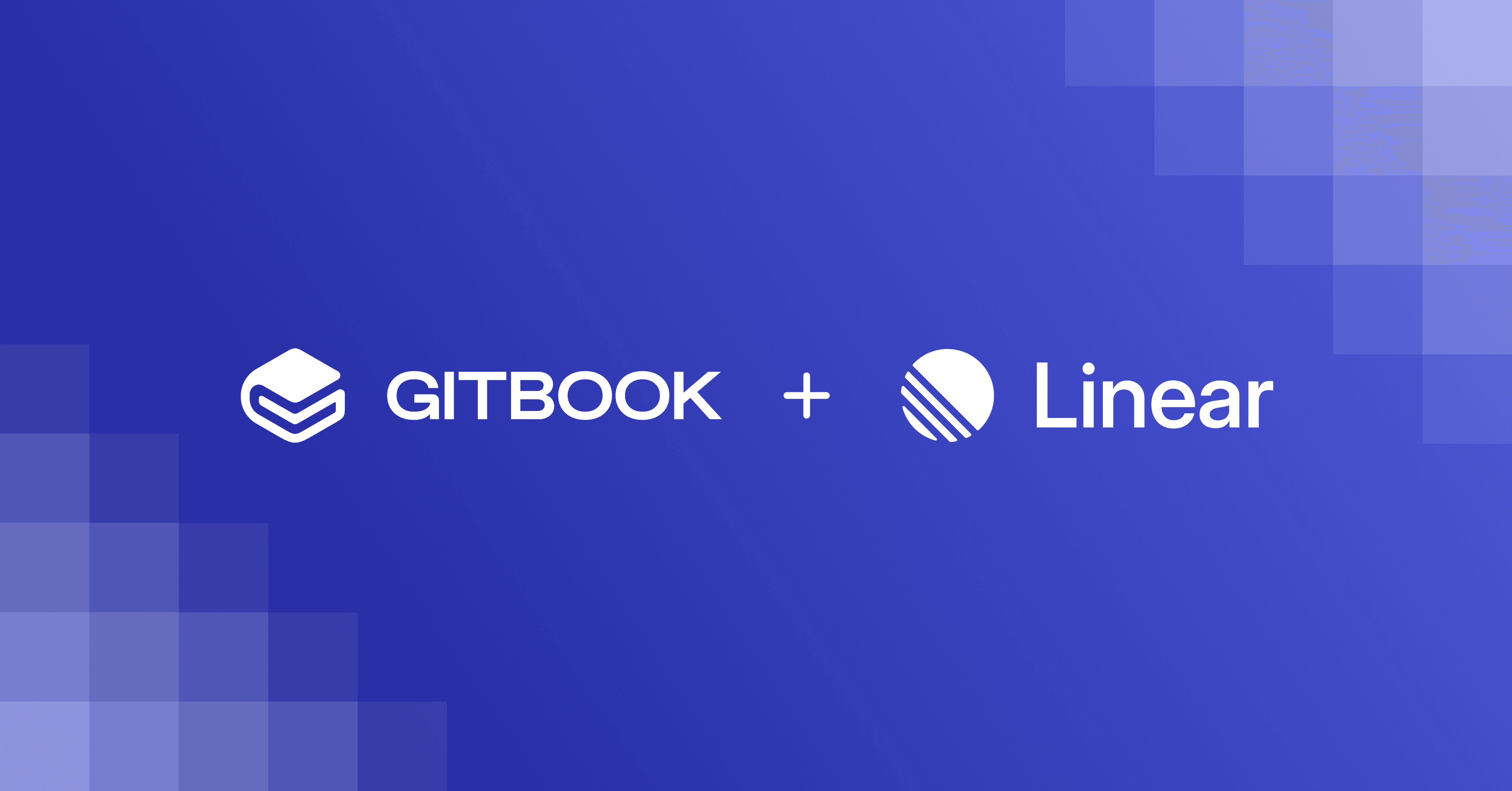 An illustration showing the GitBook and Linear logos on a blue background